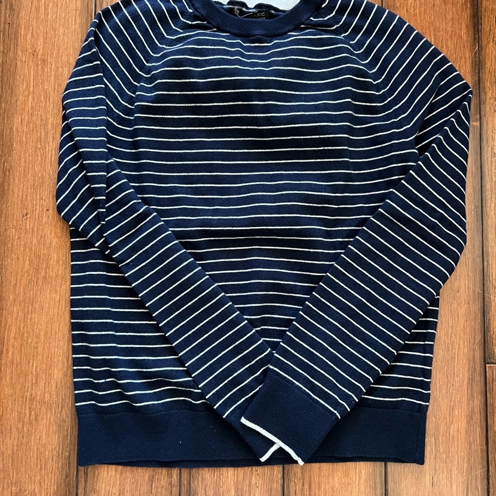 Banana Republic Navy and White Striped Crewneck Sweater